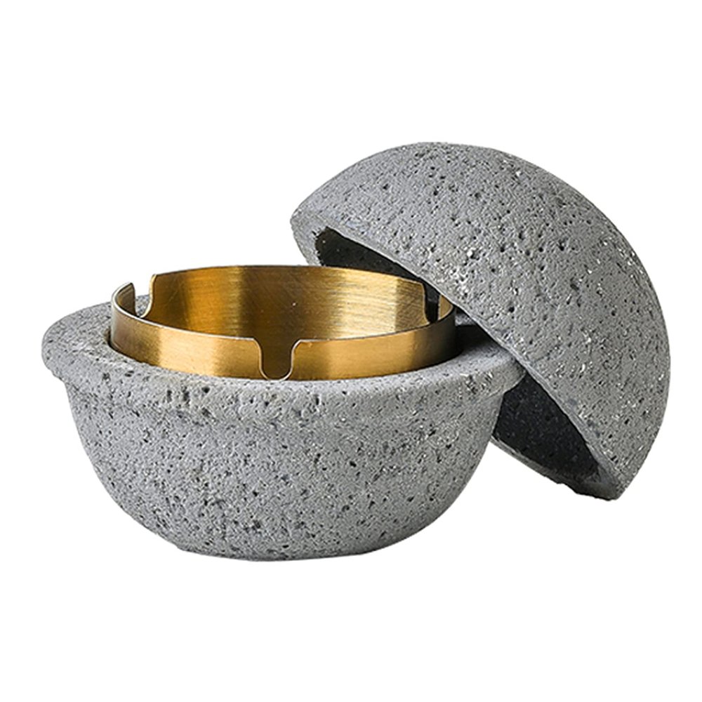 AETVRNI Modern UFO Mini Trash Can,Material: Concrete + Stainless Steel.with Lid, Suitable for Home, Patio, Office.,Grey,A