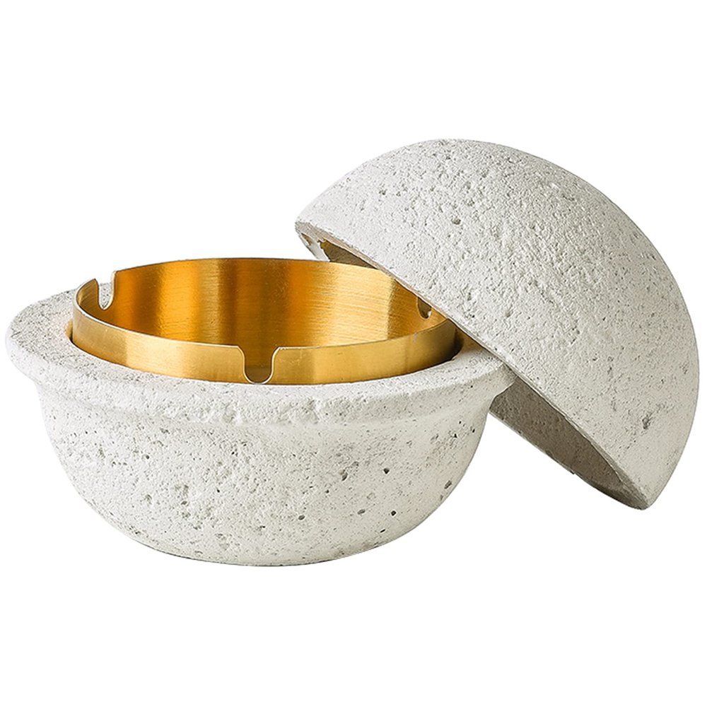 AETVRNI Modern UFO Trash Can with Lid-Material: Concrete + Stainless Steel.Interesting UFO Design Suitable -for Indoor, Outdoor, Table, Patio, Home, Office Use - Gift,White,L