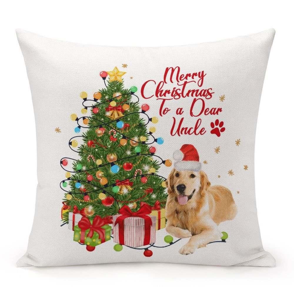 TiuKiu Merry Christmas to Dear Dad Throw Pillow Cases Christmas Dog Collie Pillow Cover Case 24"x24" Linen Cushion Covers Decorative Pillowcase for Couch Sofa Bedroom Car