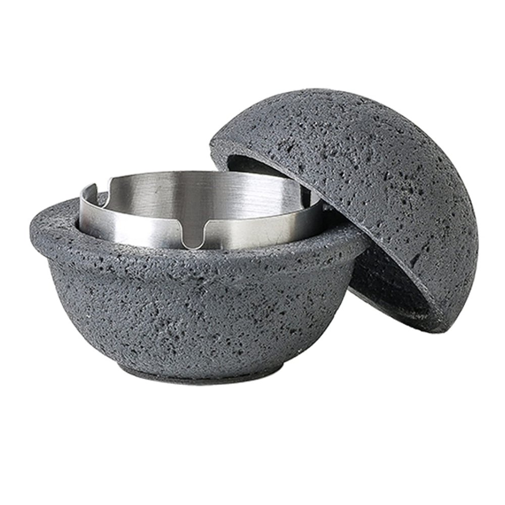 AETVRNI Modern UFO Mini Trash Can,Material: Concrete + Stainless Steel.with Lid, Suitable for Home, Patio, Office.,Black,B