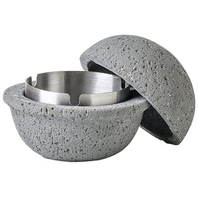 AETVRNI Desktop Mini Trash Can with Lid-Material: Concrete + Stainless Steel.Interesting UFO Design for Indoor and Outdoor Home Office Desktop Decoration,Grey,L