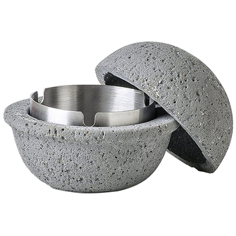 AETVRNI Desktop Mini Trash Can with Lid-Material: Concrete + Stainless Steel.Interesting UFO Design for Indoor and Outdoor Home Office Desktop Decoration,Grey,L