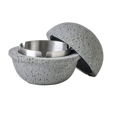 AETVRNI Creative UFO Mini Trash Can with Lid Wastebasket,Material: Concrete + Stainless Steel.with Lid, Suitable for Home, Patio, Office,Grey
