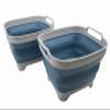 SAMMART 7.5L (2 Gallons) Collapsible Dishpan with Draining Plug - Foldable Washing Basin - Portable Dish Washing Tub - Space Saving y (Grey/Steel Blue (Set of 2), 2) view 1