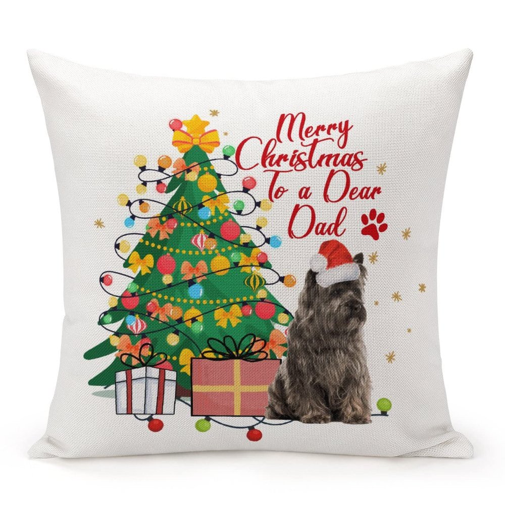 TiuKiu Decorative Throw Pillow Cover Christmas Dog Bichon Frise Home Decor Merry Christmas to Dear Dad Cushion Pillowcase 26"x26" Square Pillow Case for Couch Outdoor Sofa Bedroom Office Car Decor