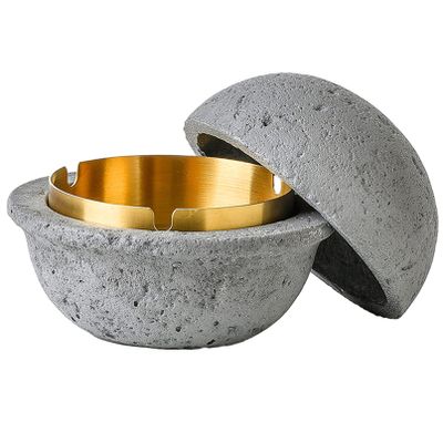 AETVRNI Modern UFO Trash Can with Lid-Material: Concrete + Stainless Steel.Interesting UFO Design Suitable -for Indoor, Outdoor, Table, Patio, Home, Office Use - Gift,Grey,S