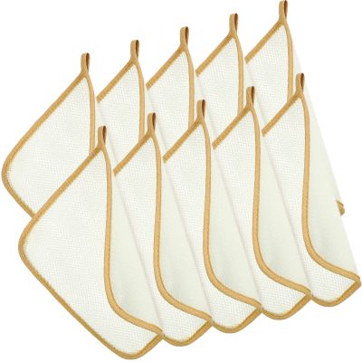 Tatuo 10 Count Exfoliating Wash Cloths for Body and Face Facial Bath Scrub Soft Weave Loofah Towel Exfoliate Bath Towel Remove Dead Skin Wash Cloth for Women Man (Khaki Edge)