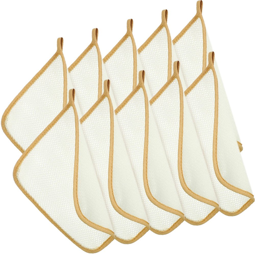 Tatuo 10 Count Exfoliating Wash Cloths for Body and Face Facial Bath Scrub Soft Weave Loofah Towel Exfoliate Bath Towel Remove Dead Skin Wash Cloth for Women Man (Khaki Edge)