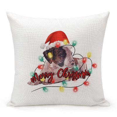 TiuKiu Dog Mom Western Christmas Santa Hat Dog Decorative Throw Pillow Case Schnauzer Dog Christmas Tree Lights Square Cushion Cover Pillowcase for Couch Sofa Bedroom Decor 24"x24"