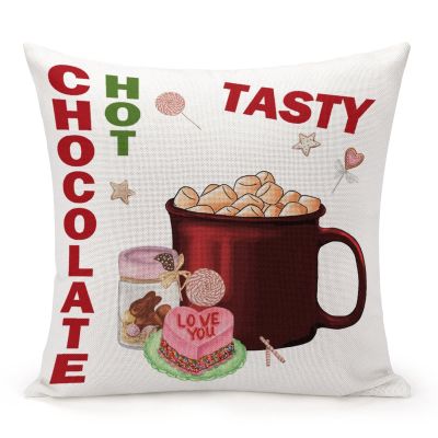 TiuKiu Gift for Family Members Throw Pillow Cases Vintage Christmas Hot Cocoa Pillow Cover Case 24"x24" Linen Cushion Covers Decorative Pillowcase for Couch Sofa Bedroom Car
