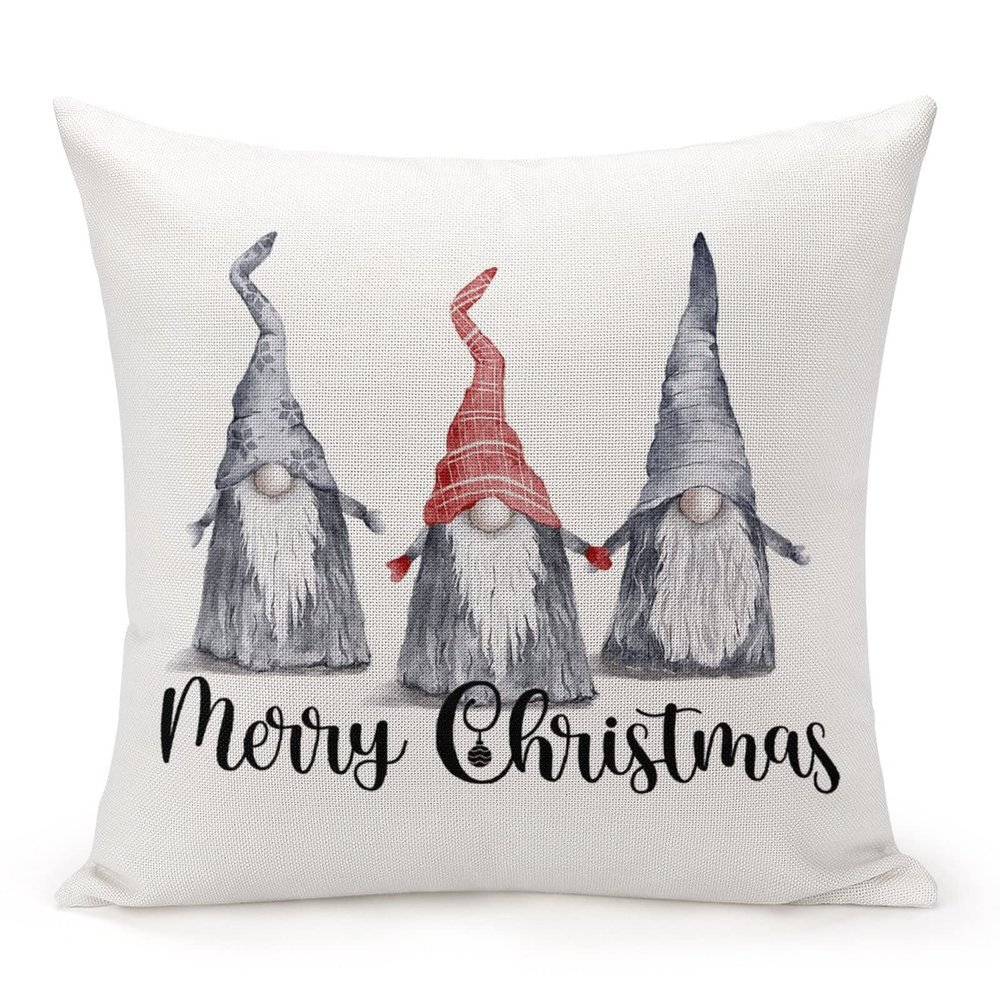 TiuKiu Decorative Throw Pillow Cover Merry Christmas Gnome Home Decor Christmas Gnomes Cushion Pillowcase 22"x22" Square Pillow Case for Couch Outdoor Sofa Bedroom Office Car Decor