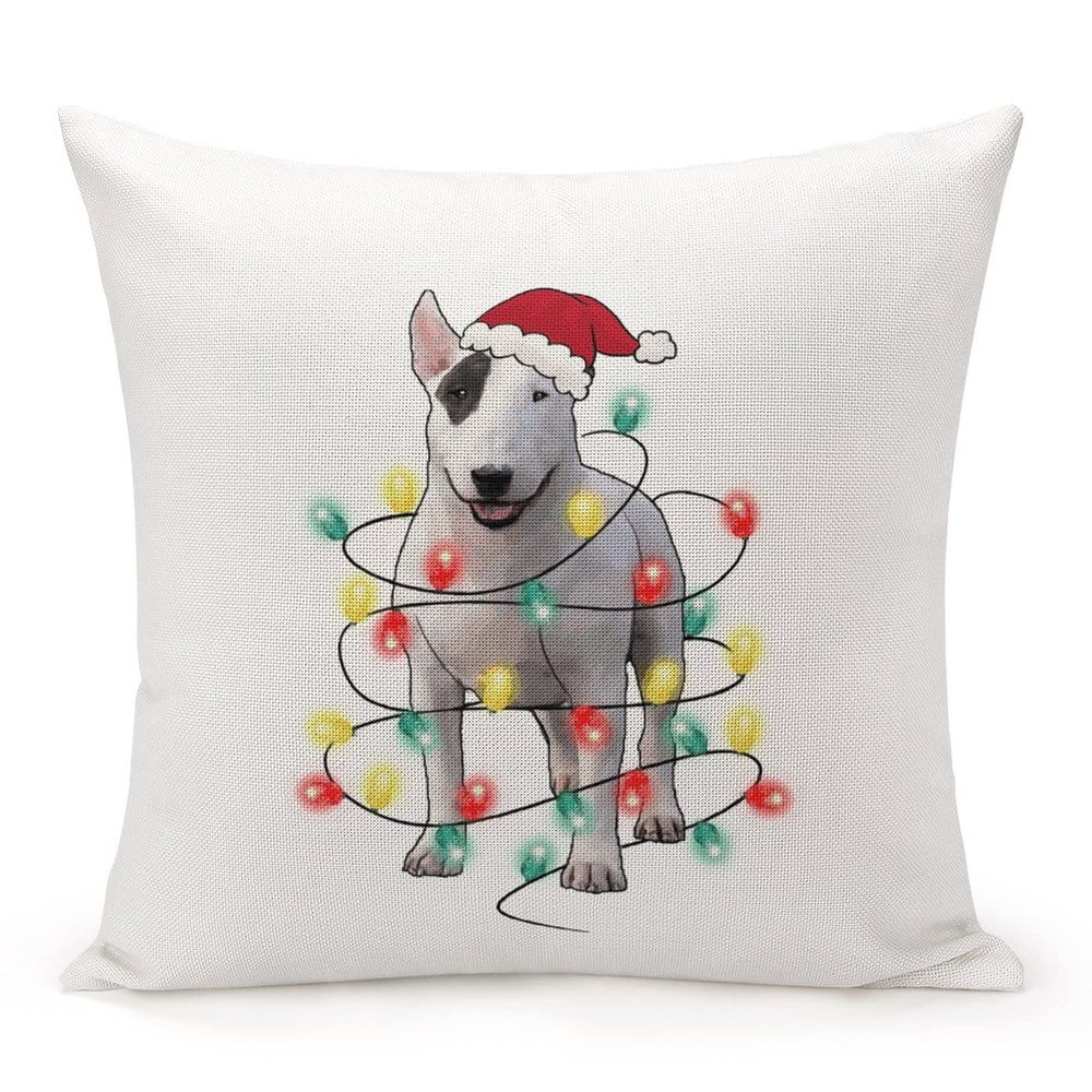 TiuKiu Dog Mom Western Christmas Santa Hat Dog Decorative Throw Pillow Case Golden Retriever Dog Christmas Tree Lights Square Cushion Cover Pillowcase for Couch Sofa Bedroom Decor 16"x16"