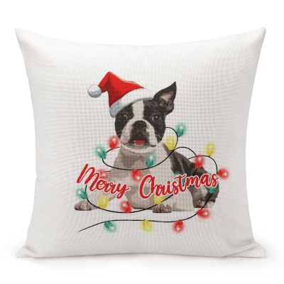 TiuKiu Dog Mom Western Christmas Santa Hat Dog Throw Pillow Cases Schnauzer Dog Christmas Tree Lights Pillow Cover Case 24"x24" Linen Cushion Covers Decorative Pillowcase for Couch Sofa Bedroom Car