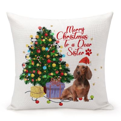 TiuKiu Merry Christmas to Dear Dad Throw Pillow Cases Christmas Dog Labrador Pillow Cover Case 26"x26" Linen Cushion Covers Decorative Pillowcase for Couch Sofa Bedroom Car
