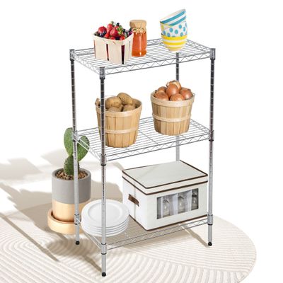 3-Tier Metal Shelving Adjustable Height 450Lb Capacity Small Wire Shelving Unit Solid Steel Storage Shelves Commercial Storage Rack for Kitchen Office Pantry Laundry (Chrome, 24"Lx14"Wx30"H)