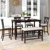 6-Piece Farmhouse Dining Room Set, Counter Height Kitchen Table Set with 4 Upholstered Chair&Storage Shelf&Bench, Rectangular Dining Room Set, Kitchen Family Furniture Set, for 6 Persons view 4