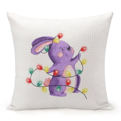 TiuKiu Christmas Party Gift Decorative Throw Pillow Case Christmas Rabbit Lights Square Cushion Cover Pillowcase for Couch Sofa Bedroom Decor 16"x16"