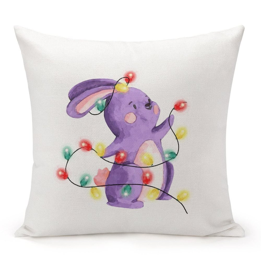 TiuKiu Christmas Party Gift Decorative Throw Pillow Case Christmas Rabbit Lights Square Cushion Cover Pillowcase for Couch Sofa Bedroom Decor 16"x16"
