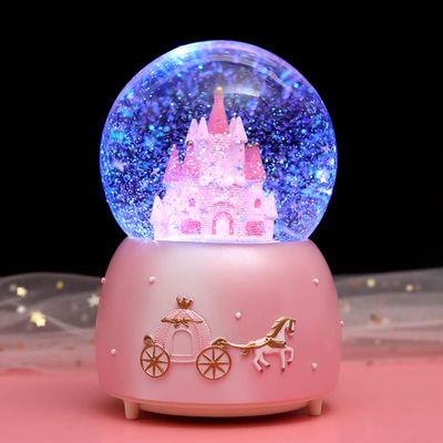 Castle Snow Globe Music Box Light Up Musical Christmas Snow House Automatic Snowfall Rotating Crystal Sphere for Women Girls Birthday Gift Home Decor