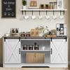 4ever2buy Farmhouse Coffee Bar Cabinet with Storage, 59'' Kitchen Buffet Cabinet with Sliding Barn Door, Sideboard Buffet Cabinet with Adjustable Shelf, White Coffee Bar for Living Dining Room view 1