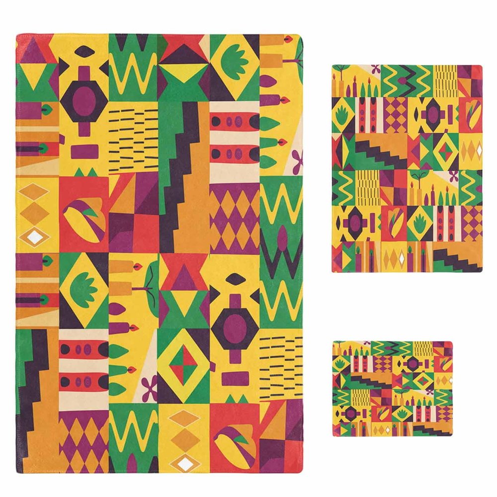 African American Party Month Towel Sets for Bathroom,Microfiber Bath Kitchen Beach Hair Hand Yoga Dish Towels and Washcloths,Black Day History Geometric Quick Dry Towels+Set Accessories Decor
