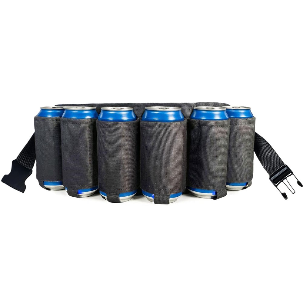 Suaetiai Beer Belt, Beer Soda Belt Holster, Adjustable 6 Pack Beer Belt Bottle, Holders Drink Can Holder Waist Pack Bag, Perfect for Parties, Picnics, Camping, Barbeque, Outdoor Sports Hiking (Black)