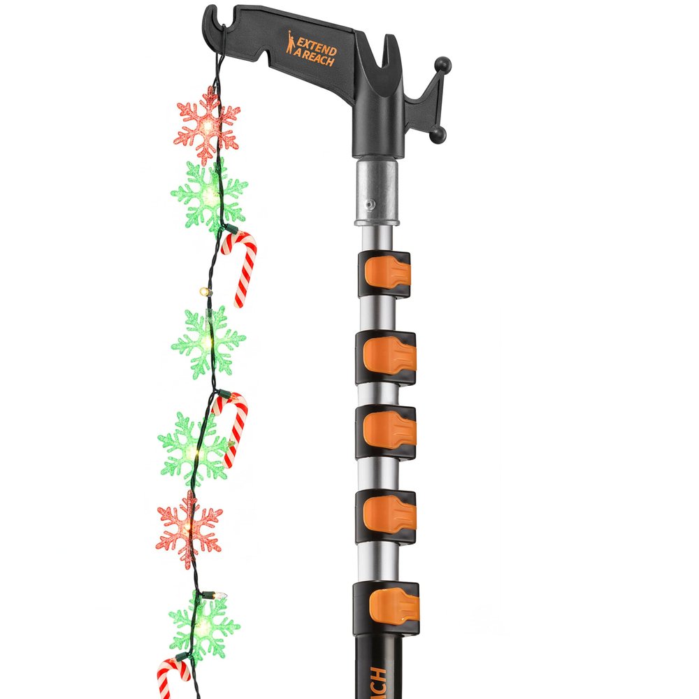 5-24 ft Long Telescopic Extension Pole with Utility Hook // Telescoping Pole for Christmas Lights Installation, String Lights, Birdfeeders // Lightweight and Sturdy // Christmas Light Pole with Hook