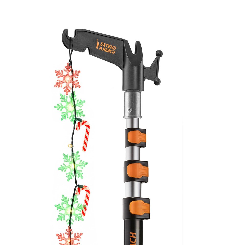 4-12 ft Long Telescopic Extension Pole with Utility Hook // Telescoping Pole for Christmas Lights Installation, String Lights, Birdfeeders // Lightweight and Sturdy // Christmas Light Pole with Hook