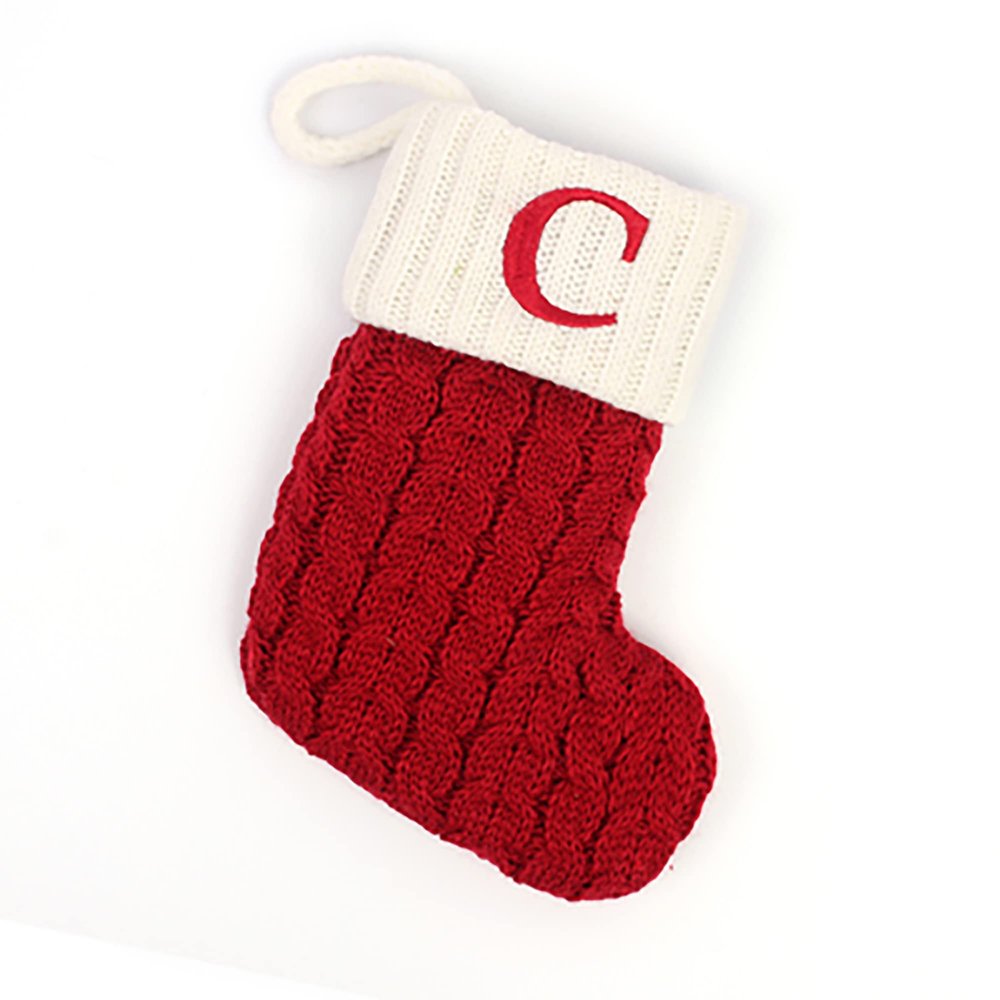 Eiennoai Christmas Stockings with Initials, Christmas Stockings with Letters,Christmas Stockings Knit Xmas Stockings, Embroidery Letters Christmas Stockings for Christams Decor,Holiday,Family