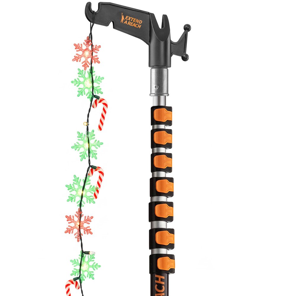 5-30 ft Long Telescopic Extension Pole with Utility Hook // Telescoping Pole for Christmas Lights Installation, String Lights, Birdfeeders // Lightweight and Sturdy // Christmas Light Pole with Hook
