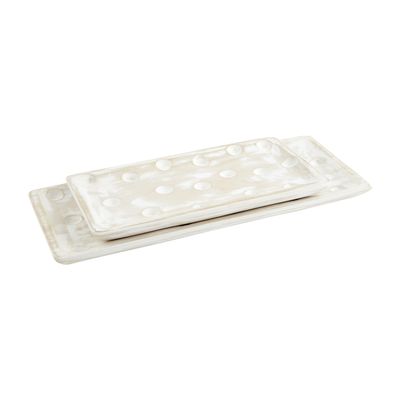 Mud Pie Dotted Paulownia Trays, small 8 1/2" x 16 1/4" | large 9" x 22 1/2", Brown