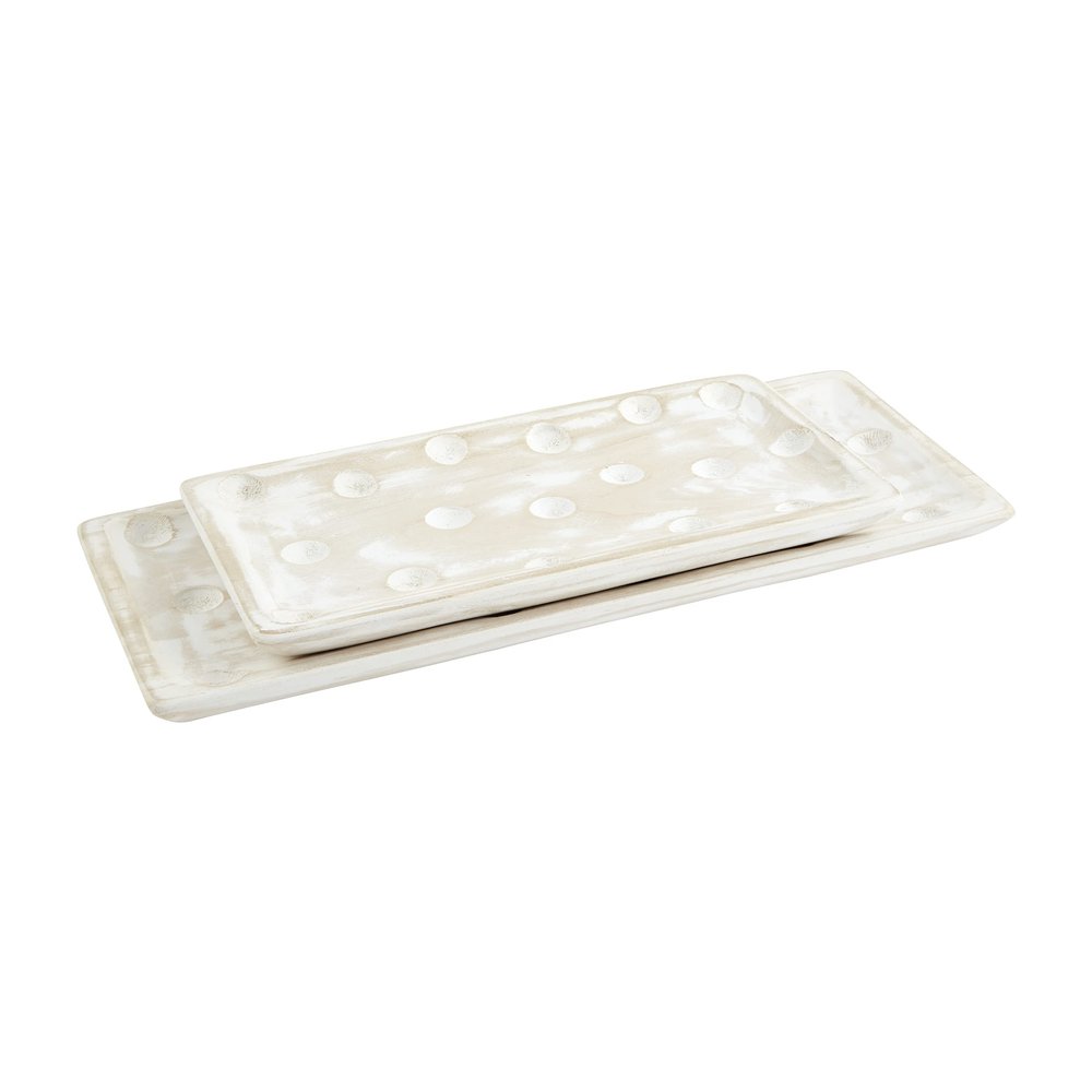 Mud Pie Dotted Paulownia Trays, small 8 1/2" x 16 1/4" | large 9" x 22 1/2", Brown