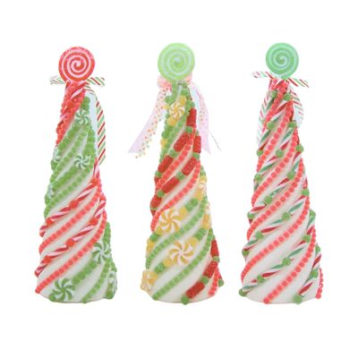 Frosted Faux Gum Drop Christmas Trees, Set of 3, Assorted Colors and Designs, Freestanding Holiday Decor, 16 Inches