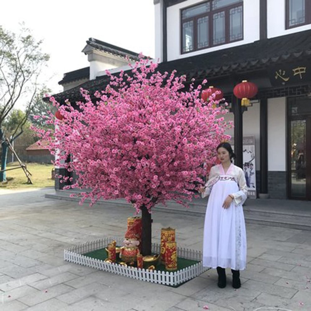 DEKIST Simulation Peach Tree, Pink Artificial Cherry Tree New Year Valentine's Day Decoration Wishing Tree Shopping Mall Wedding Decoration Simulation Plant Fake Peach Tree 1.5 * 1.2m