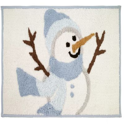 Avanti Snowman Winter Bathroom Rug, Blue White Snowman Bath Mat, Plush Tufted Cotton 28 x 18 inches