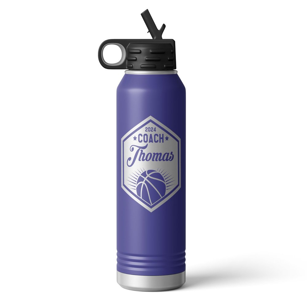 Basketball, Basketball Coach, Personalized Basketball Tumbler, Basketball, basketball gift, basketball coach (32oz Water Bottle, Purple)