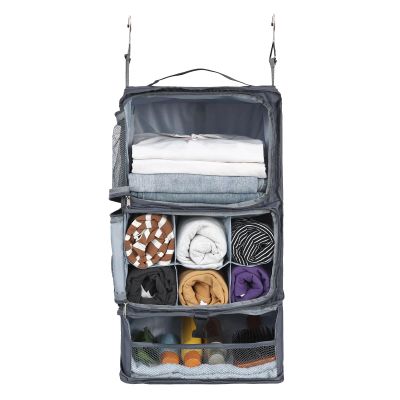 Surblue Hanging Shelves Travel Storage Bag Compression Packing Cube for Suitcase Collapsible with Extension Layer Large Capacity, Grey,XL