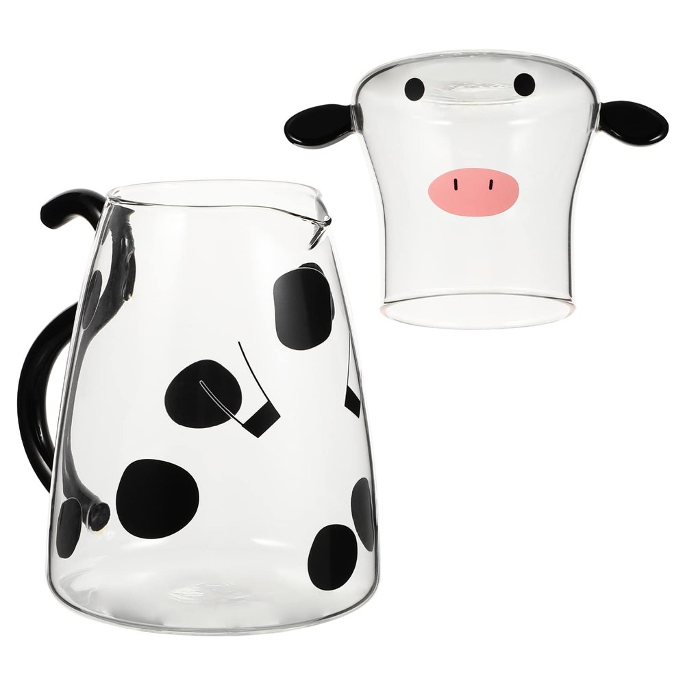 DOITOOL Cow Glass Water Pitcher with Glass Cup, Water Pitcher And Cup Night Set, Cute Cow, Cute Set, 550ML