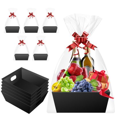 Baskets for Gifts Empty - Gift Baskets Empty To Fill Kit - Black Basket Cardboard To Fill Bulk 5 Pack for Holiday, Birthday, Christmas, Valentines Day and Any Occasion