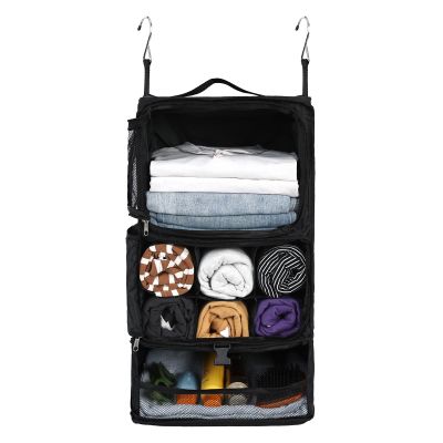 Surblue Hanging Shelves Travel Storage Bag Compression Packing Cube for Suitcase Collapsible with Extension Layer Large Capacity, Black,XL