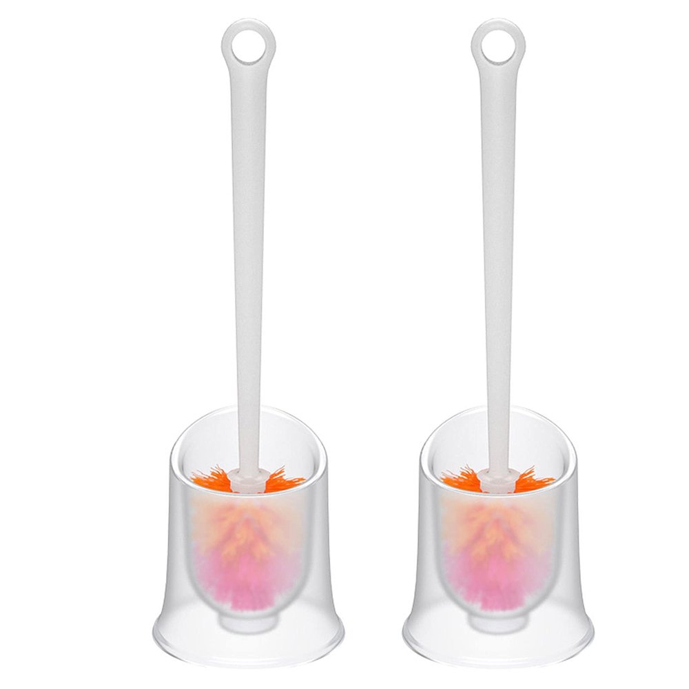 KIZQYN Toilet Brush Toilet Brushes,with Long Handle and Holder,Home Toilet Bowl Cleaner Brush with Toilet Holder Bathroom Toilet Bowl Brush Set White Toilet Cleaner Brush (Color : 1)