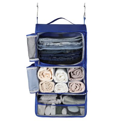 Surblue Hanging Shelves Travel Storage Bag Compression Packing Cube for Suitcase Collapsible with Extension Layer Large Capacity, Blue,XL