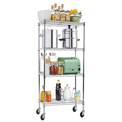 4-Tier Metal Wire Shelving Unit Kitchen Shelf Organizer Height Adjustable Storage Rack Utility Snack Shelf, NSF Certified Storage Shelves for Laundry Bathroom Kitchen Pantry Organization