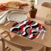 Red Black Grey Placemats Set of 4 for Dining Table, Woven Round Table Placemats, Modern White Moire Geometric Abstract Art Table Mats Washable Wedge Placemat Indoor/Outdoor Patio Kitchen Dcor view 3