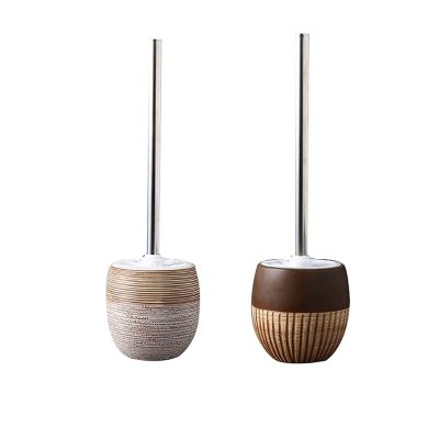 KIZQYN Toilet Brush Toilet Brush,Vintage Handmade Ceramic Toilet Brush Holder Set Bathroom Long Handle Cleaning Brush Stainless Steel Handle Can Change Brush Head Toilet Cleaner Brush (Color : B)