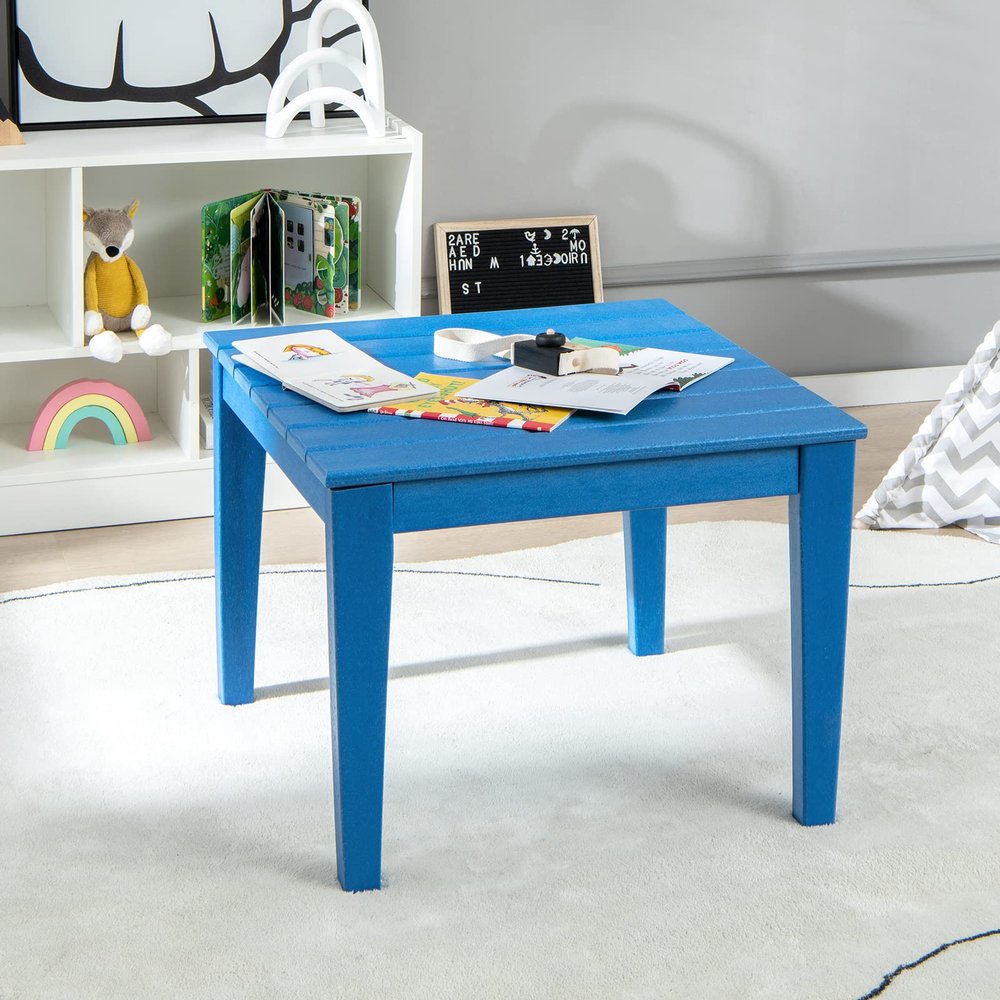 Costzon Kids Table, 25.5" x 25.5" Square Activity Play Table for Reading, Drawing, All-Weather & Heavy-Duty, Waterproof Table for Playroom, Nursery, Backyard, Indoor & Outdoor, Toddler Table (Blue)