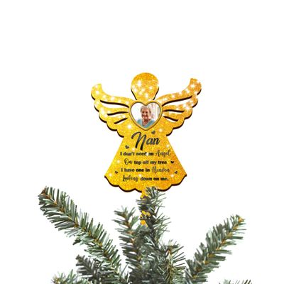 V VIBEPY All Over Printed, Personalized Memorial Christmas Tree Topper, Christmas Tree Decor, Memory Angel Tree Topper, 12" Wood Tree Topper, Gift for Friend, Gift for Family, Christmas Tree Toppers