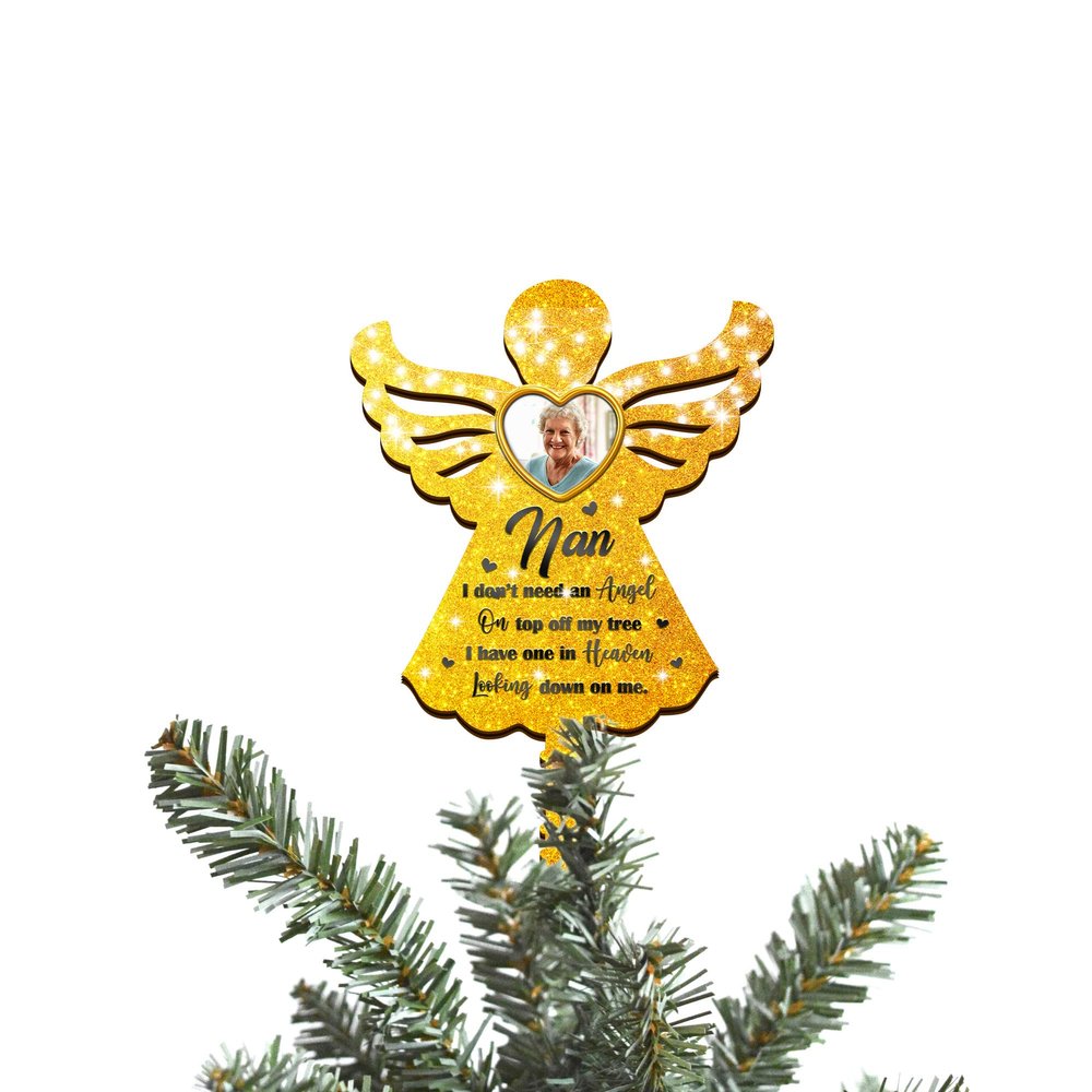 V VIBEPY All Over Printed, Personalized Memorial Christmas Tree Topper, Christmas Tree Decor, Memory Angel Tree Topper, 12" Wood Tree Topper, Gift for Friend, Gift for Family, Christmas Tree Toppers