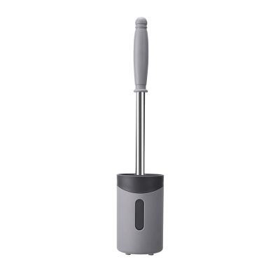 KIZQYN Toilet Brush Toilet Brush,Household Stainless Steel Long Handle Silicone Toilet Brush, Bathroom Cleaning Brush with Holder (White Gray) Toilet Cleaner Brush (Color : Brass)