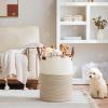 VIPOSCO Tall Laundry Basket, Large Dirty Clothes Hamper with Leather Handle, Woven Rope Storage Basket for Blanket, Toy In Living Room, Bathroom, Bedroom - 58L White & Brown view 2